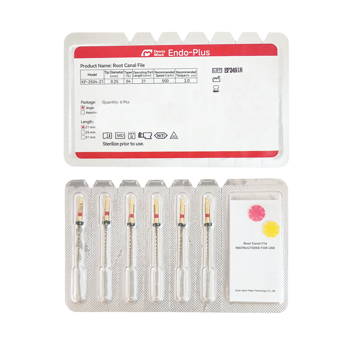 Woodpecker Endo Plus Heat Treated Gold Rotary Files - 21mm W4 25/0.04