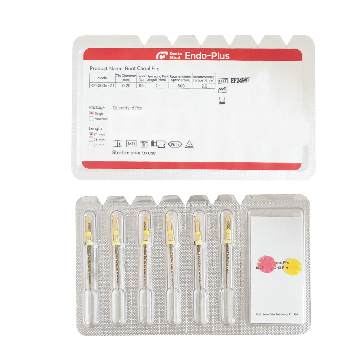 Woodpecker Endo Plus Heat Treated Gold Rotary Files - 21mm W3 20/0.06