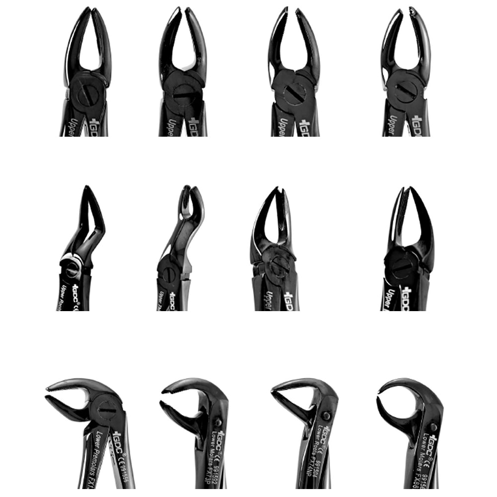 GDC Black Plasma Coated Extraction Forceps Kit (Set of 12)